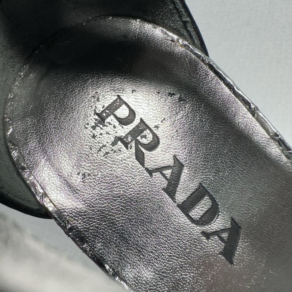 PRADA Silver Snakeskin Strappy Sandals Heels Size 38 (US 7.5) -Authenticated - Picture 14 of 16